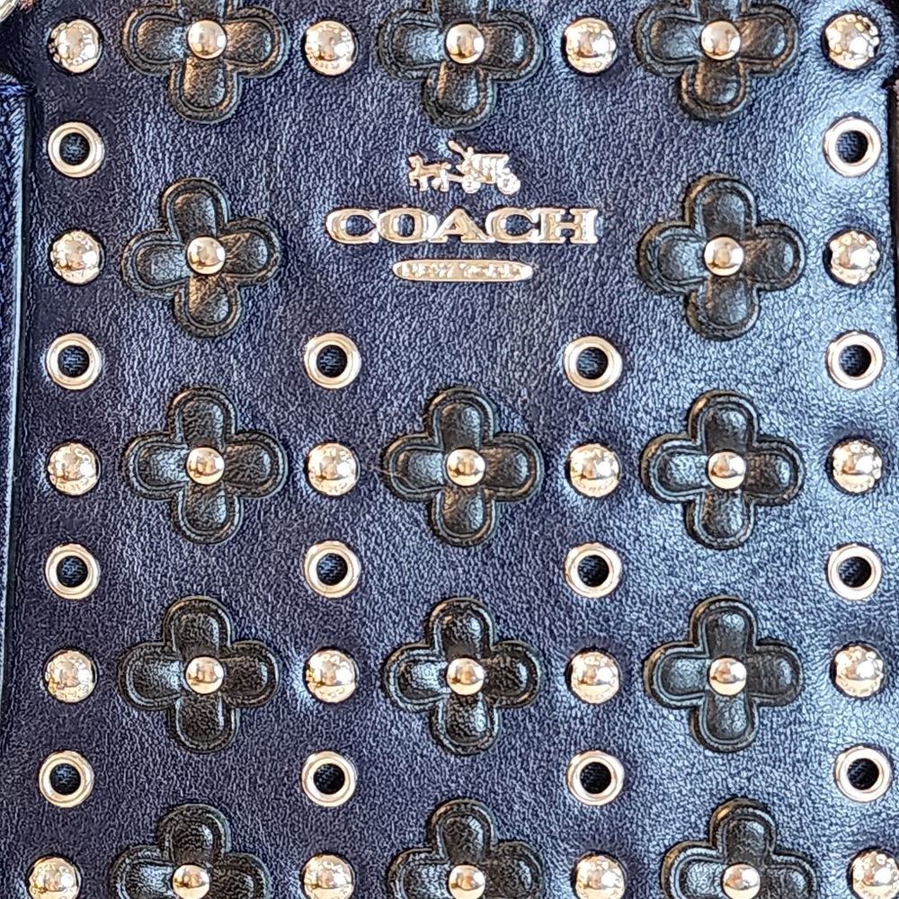COACH Navy Mini Crosby Carryall Satchel Handbag w/Black Floral & Rivet Details - Picture 3 of 16